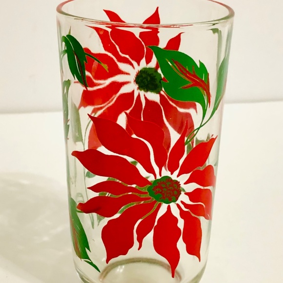 Vintage Hazel Atlas Poinsettia 5” Glass Tumblers Set of 6 - Picture 7 of 7